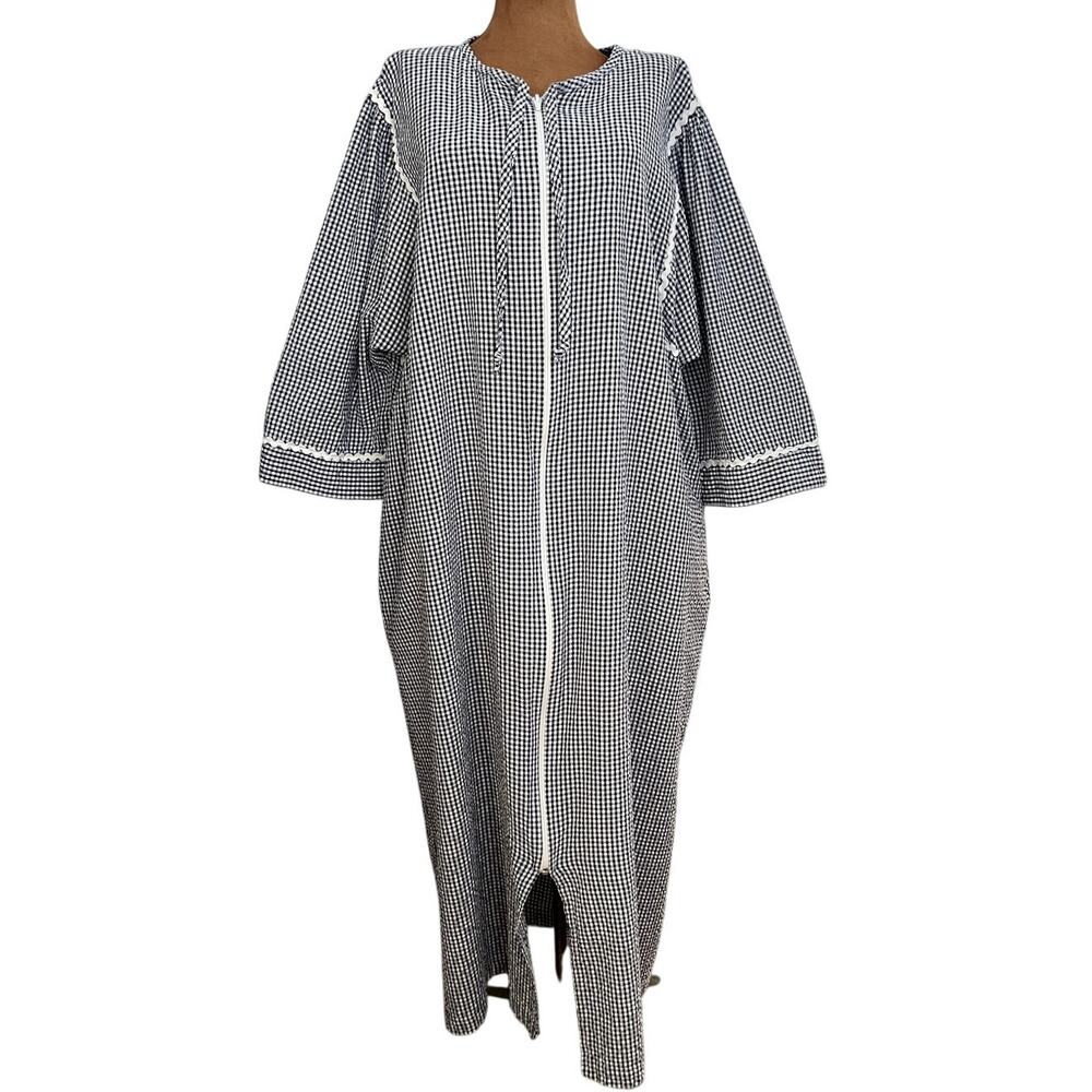 The Tog Shop Sz XL Gingham Moo Moo Blue Cotton Vintage Loose Fit House Dress
